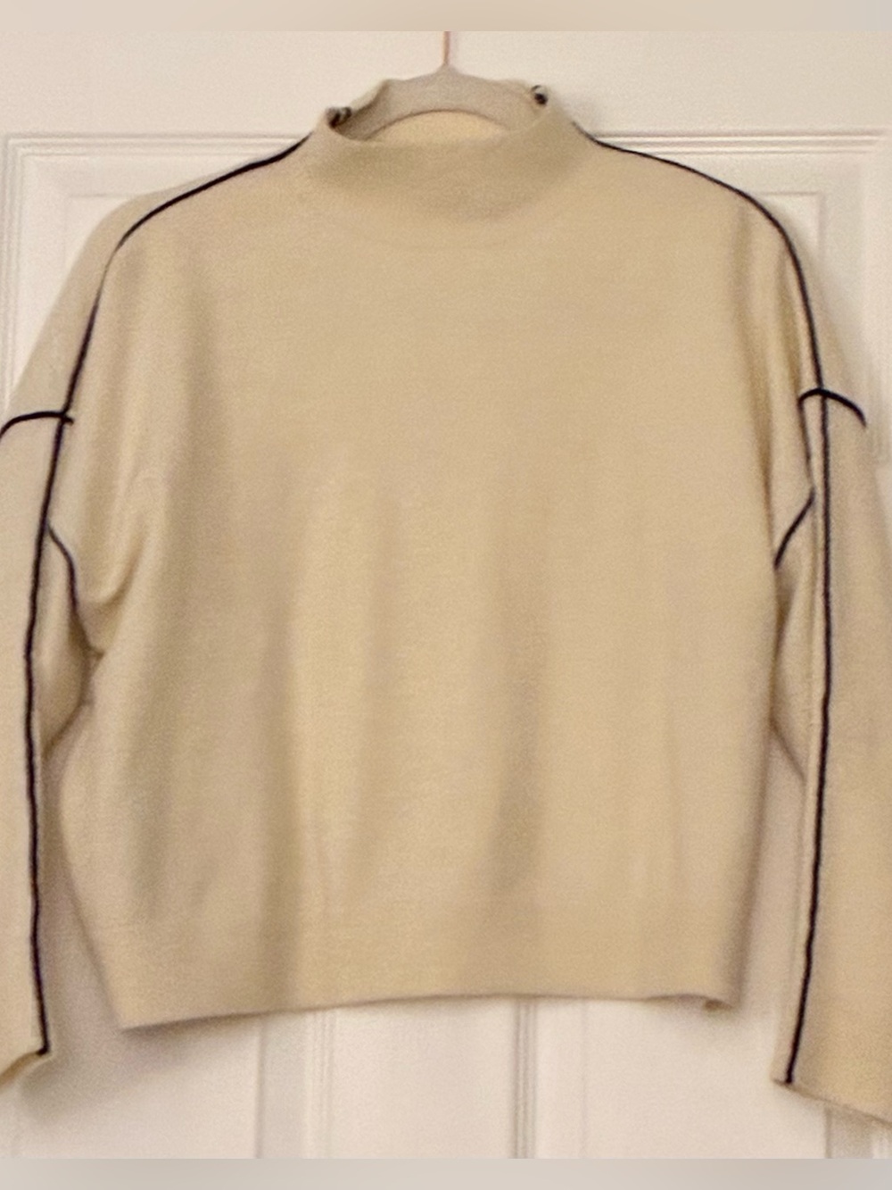 Mango Sweater with Contrast Stripes and Perkins Collar Cream & Black